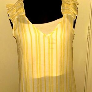 Lilly Star NWT yellow and white striped ruffle sleeves blouse size L